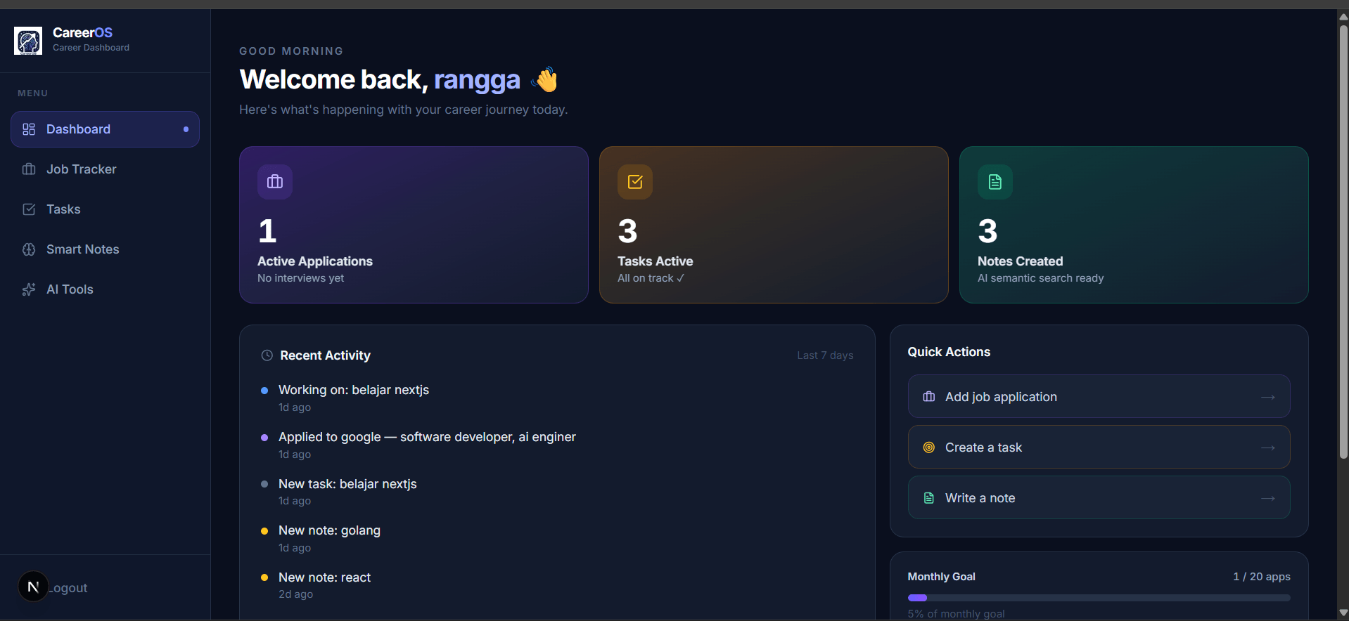 CareerOS dashboard