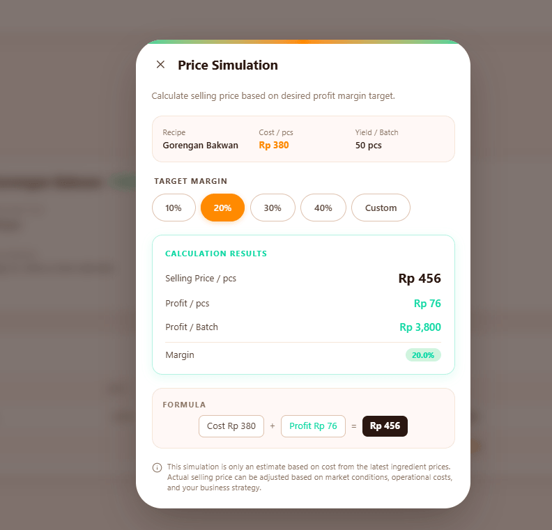 COGS calculation and selling price simulation