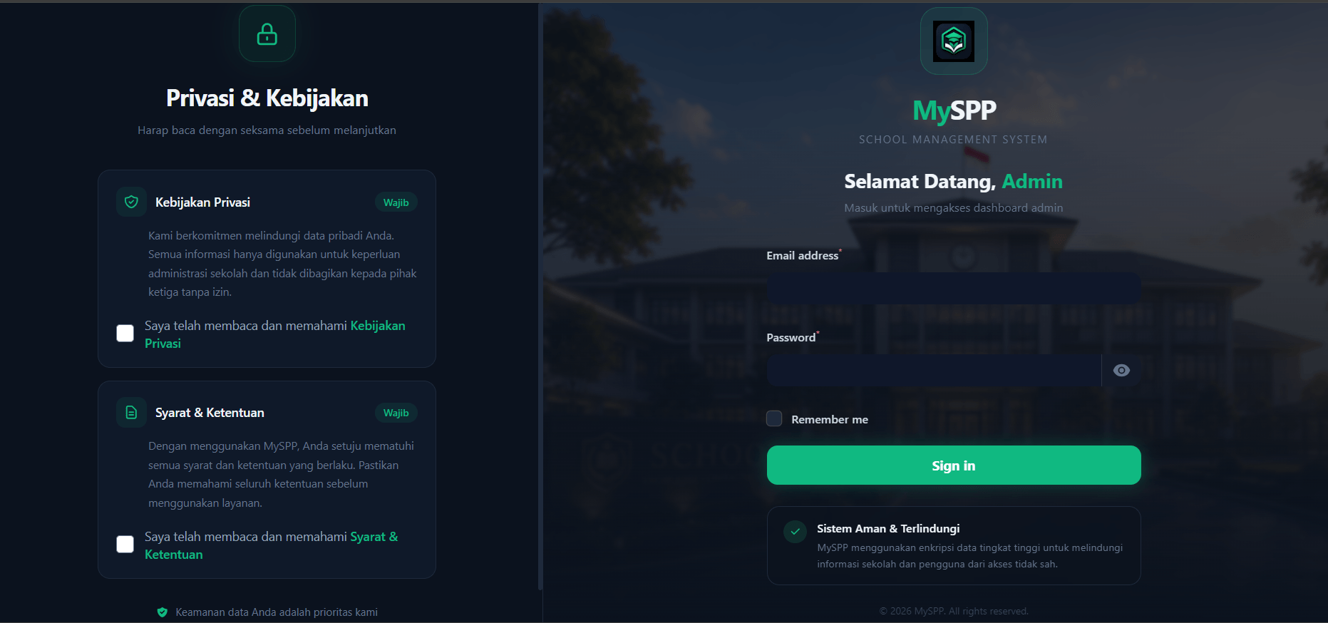 Admin login MySPP